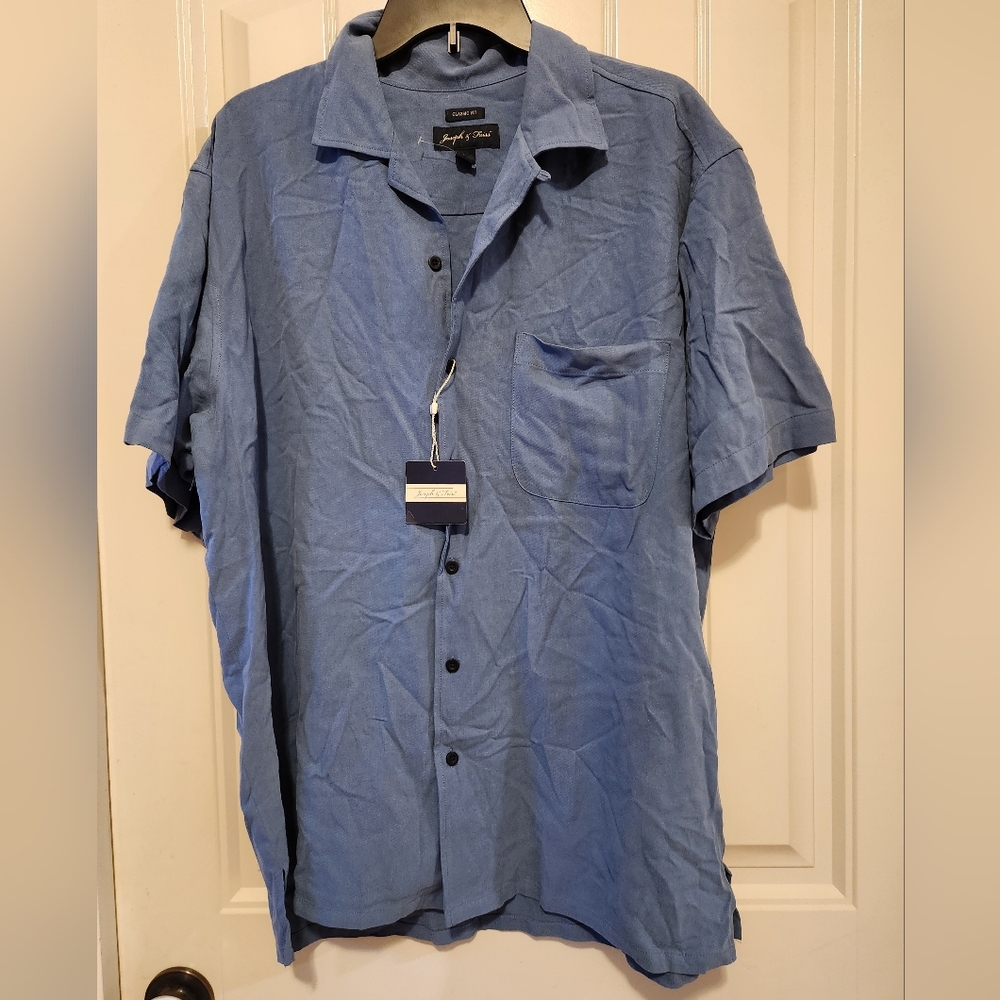 Joseph & Feiss Blue 100% Silk Polo, Size Large, NWT